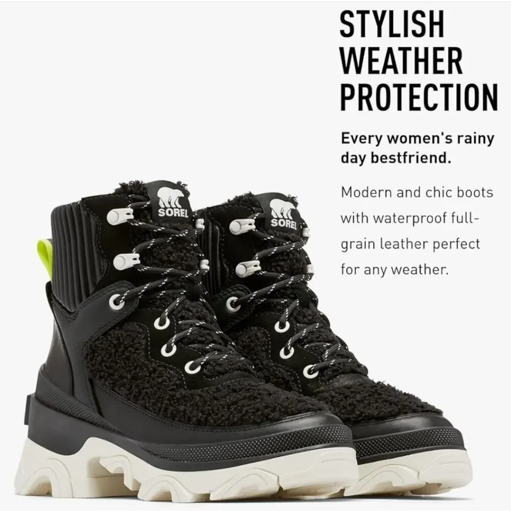Sorel‎ Brex Cozy Lace Waterproof Boot - Black Sea Salt - Women's US Size 8.5 New